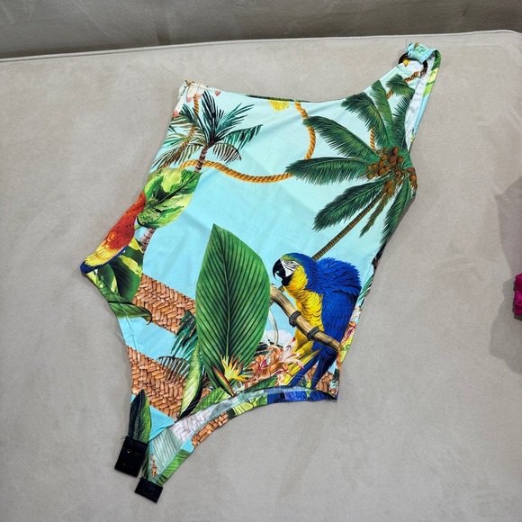 Denis One Shoulder Tortoise Ring Brazilian Tropical Print Bodysuit Medium - Picture 2 of 8